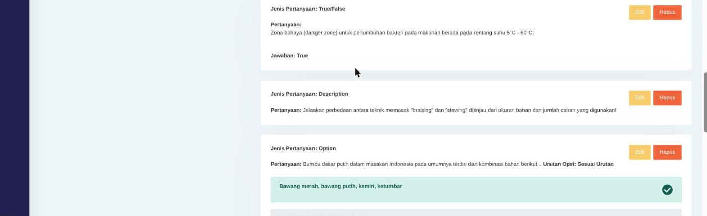 Contoh variasi tipe soal pada Detail Evaluasi