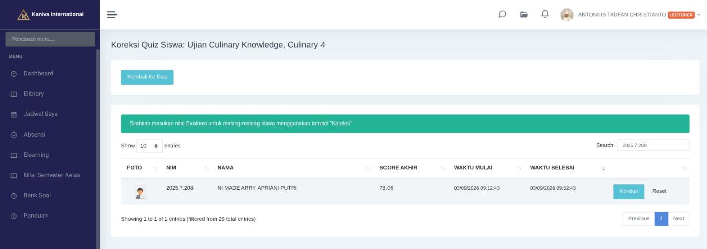 Score Akhir siswa terupdate setelah dikoreksi