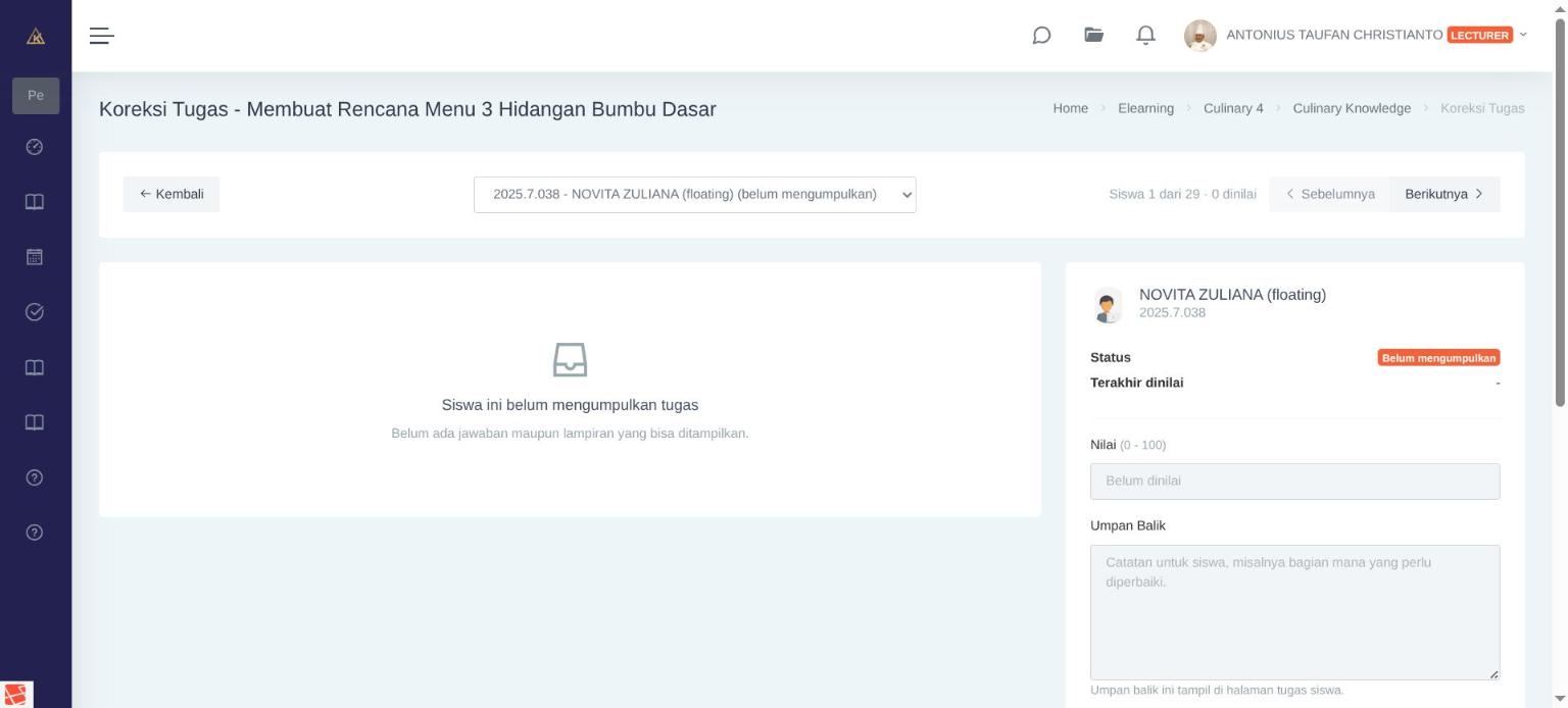 Siswa belum mengumpulkan tugas