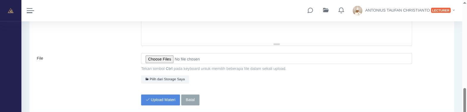 Kolom File pada form Upload Materi