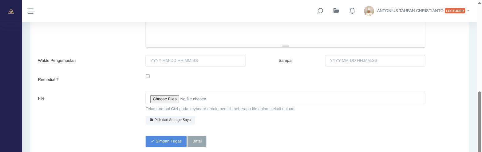 Waktu Pengumpulan dan File pada form Tambah Tugas